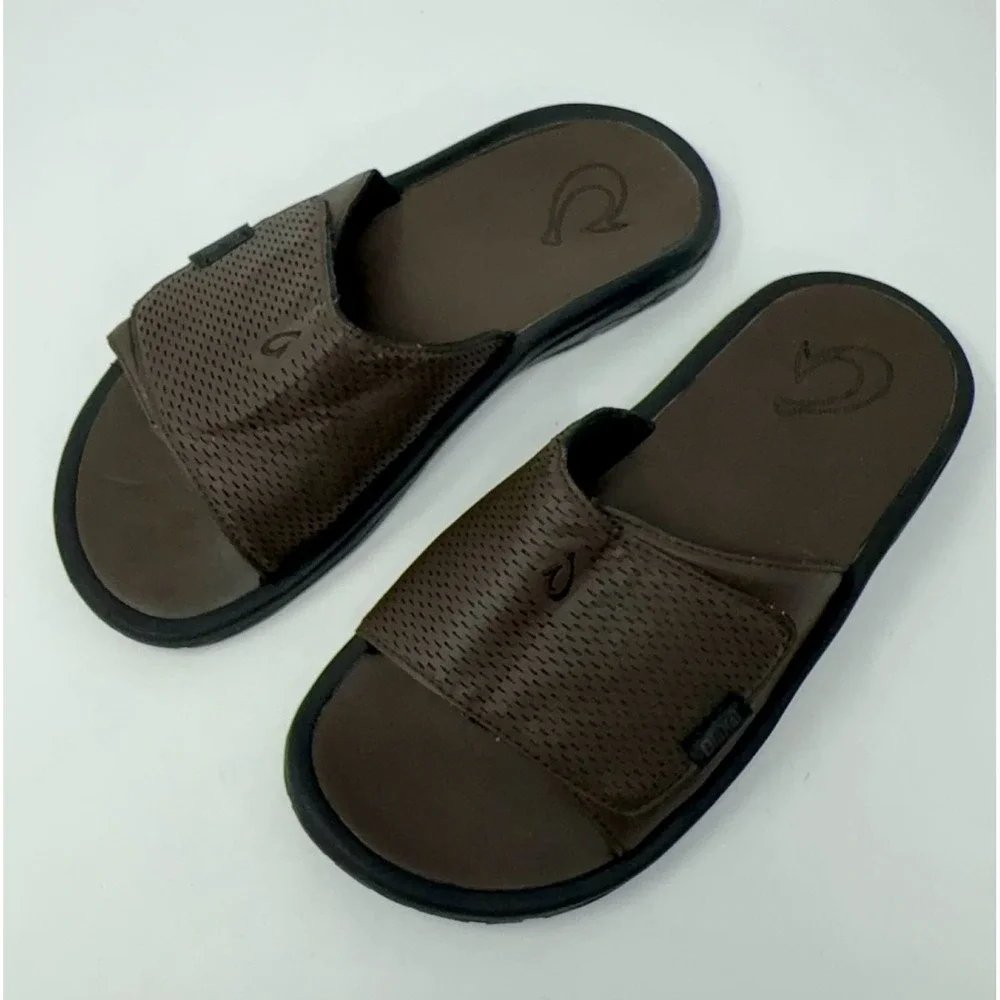 Olukai Kekoa Slide Sandals Men's Size 9 Dark Java Adjustable Beach Comfort Water